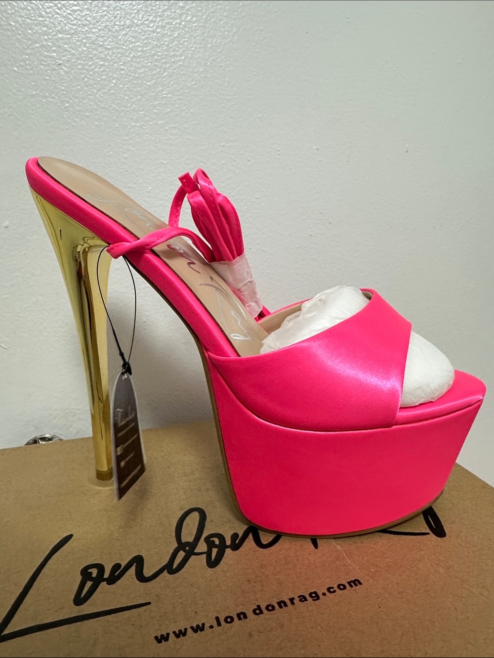 Neon Pink Platform Stiletto Mule with Gold Heel